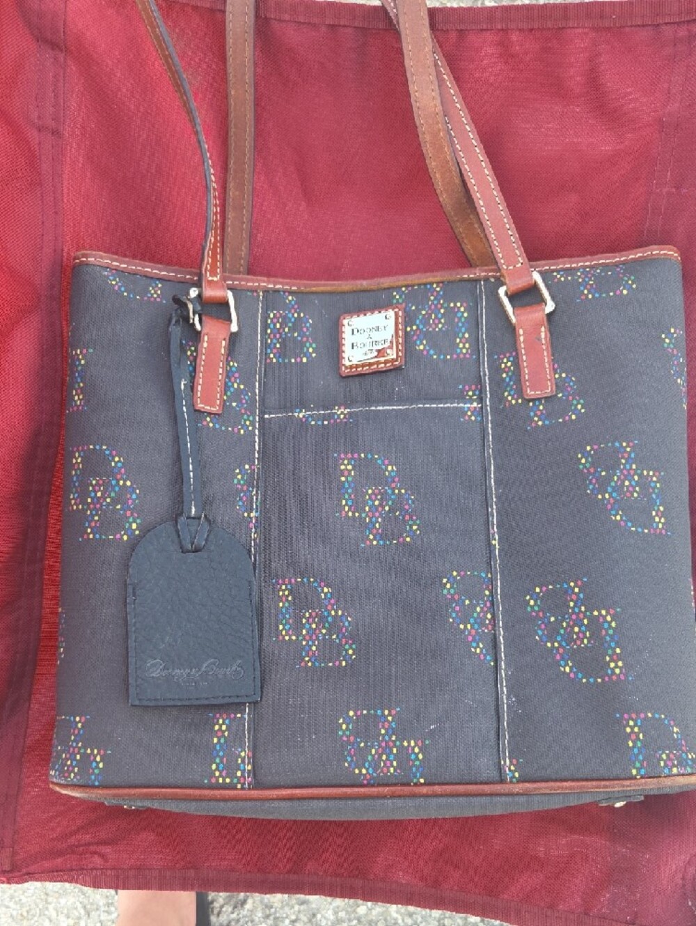 Dooney & Bourke Navy Tote with Multicolor Logo Dots, Stunning